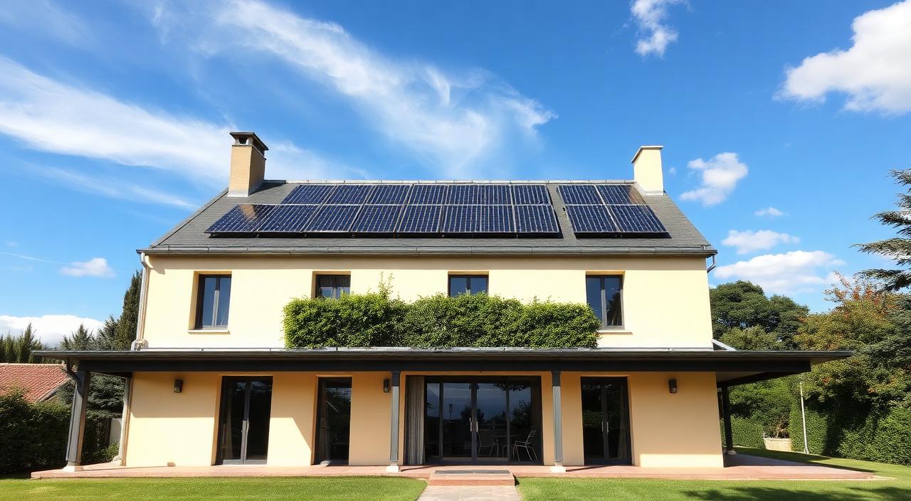 Maison française rénovée avec isolation thermique extérieure et panneaux solaires